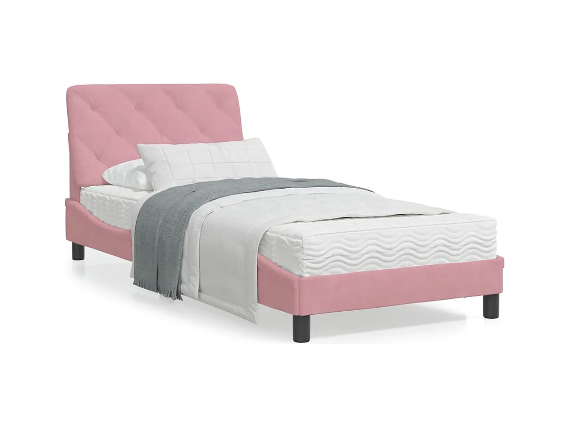 Bed met matras fluweel roze 90x190 cm BE889113