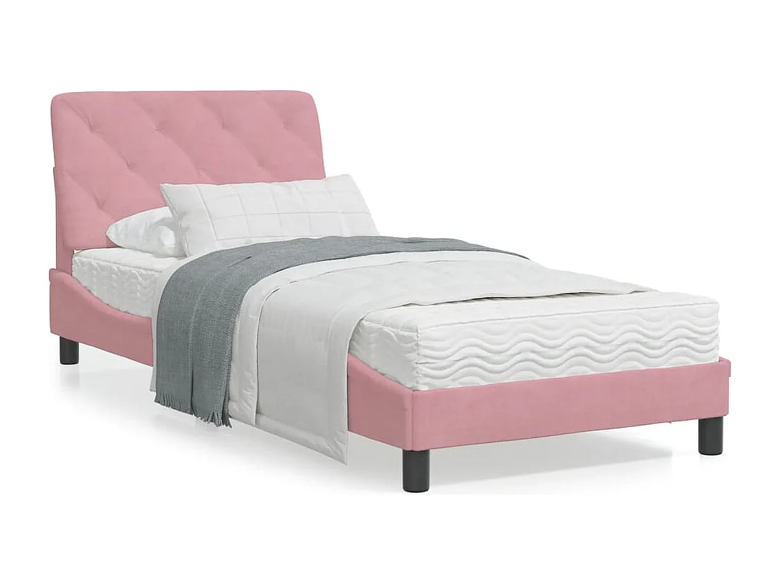 Lit adulte + matelas rose 90x190 cm velours FR69289