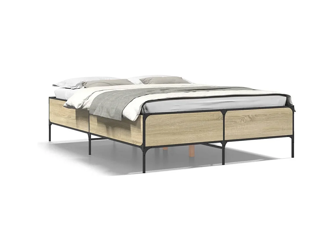 Lit double chêne sonoma 160x200 cm bois d'ingénierie et métal FR26208