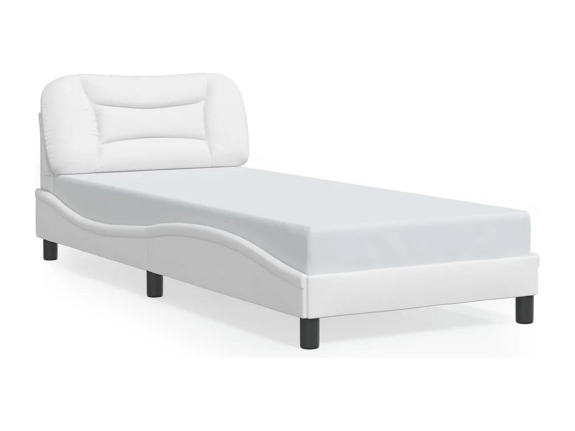 Lit simple + tête de lit Blanc 90x200 cm Similicuir FR58062