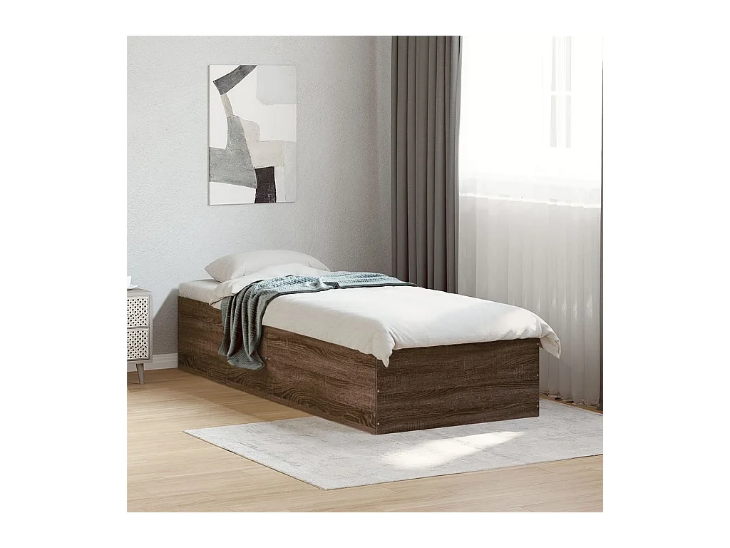 Lit simple chêne marron 90x190 cm bois d'ingénierie FR73983