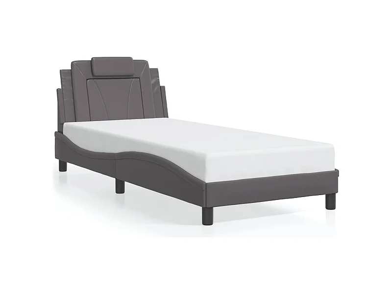 Lit simple + tête de lit Gris 90x190 cm Similicuir FR27360