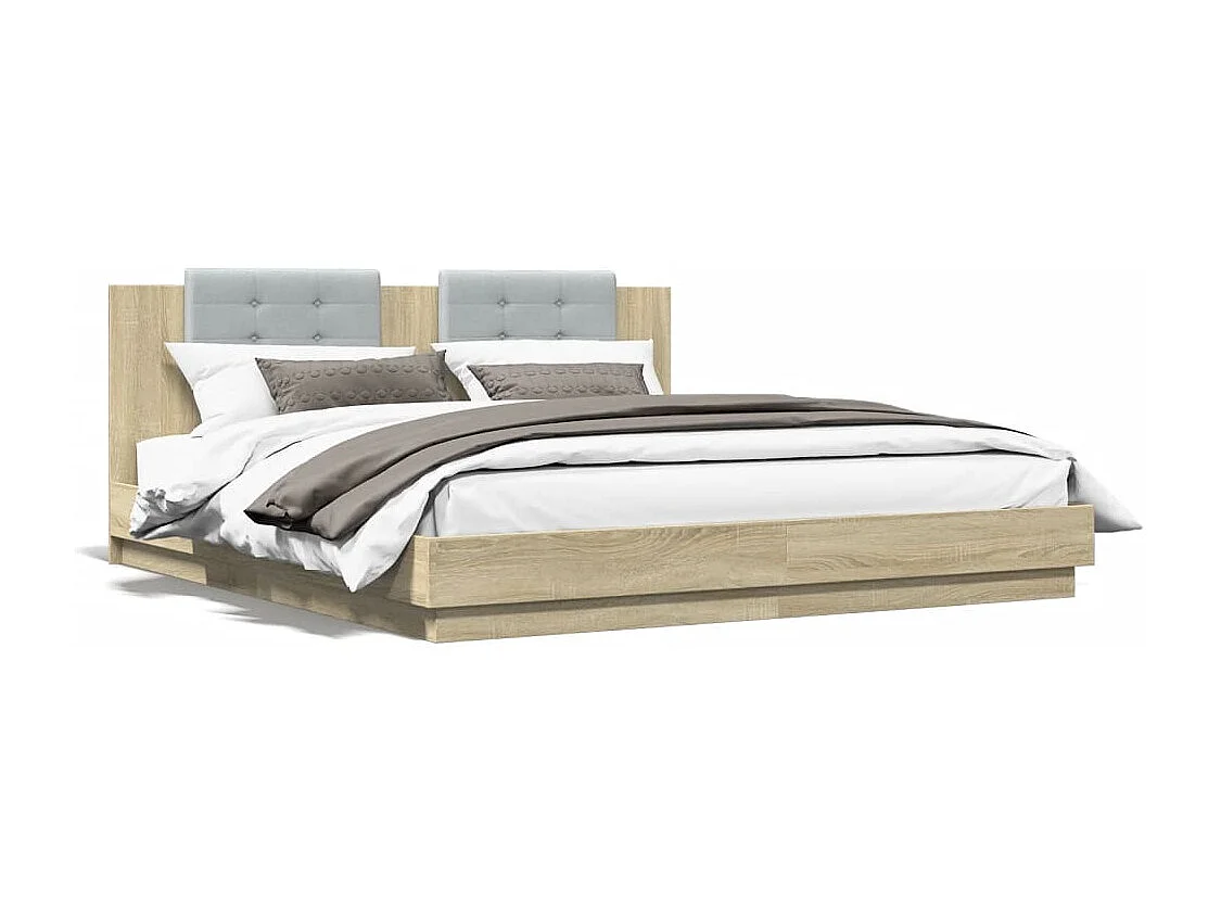 Lit double tête de lit et lumières LED chêne sonoma 160x200cm FR50205