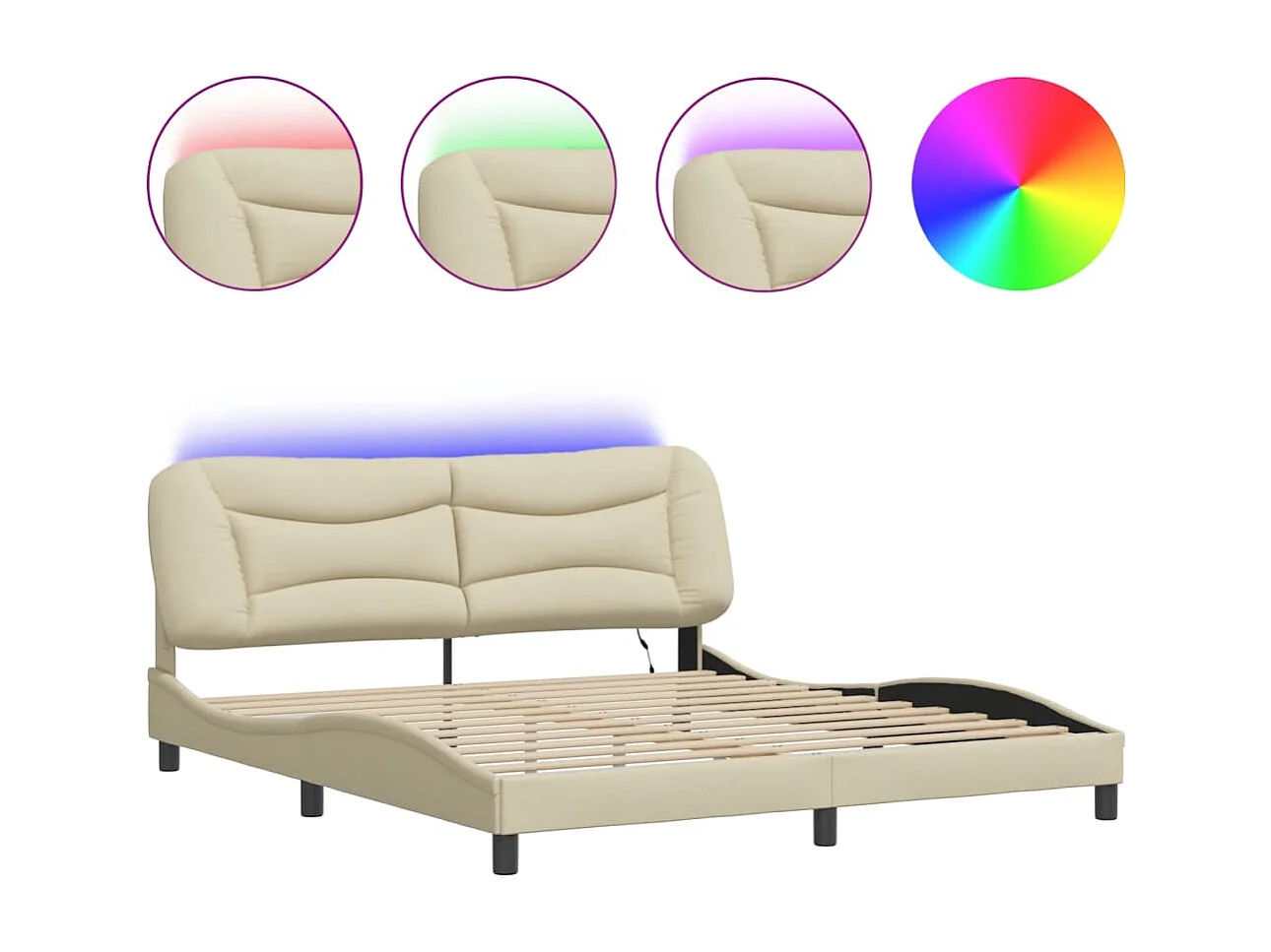 Cama com luzes LED 180x200 cm tecido creme PT604682