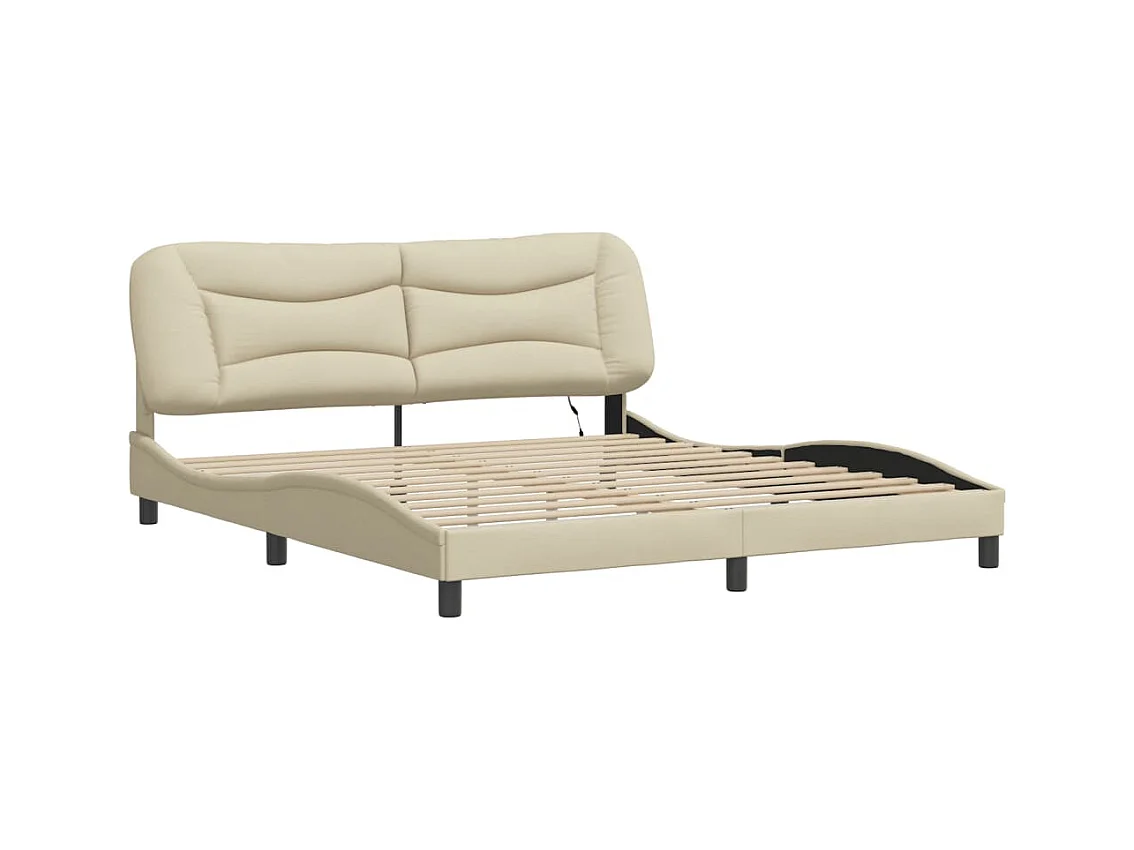 Lit double avec lumières LED crème 180x200 cm tissu FR46321