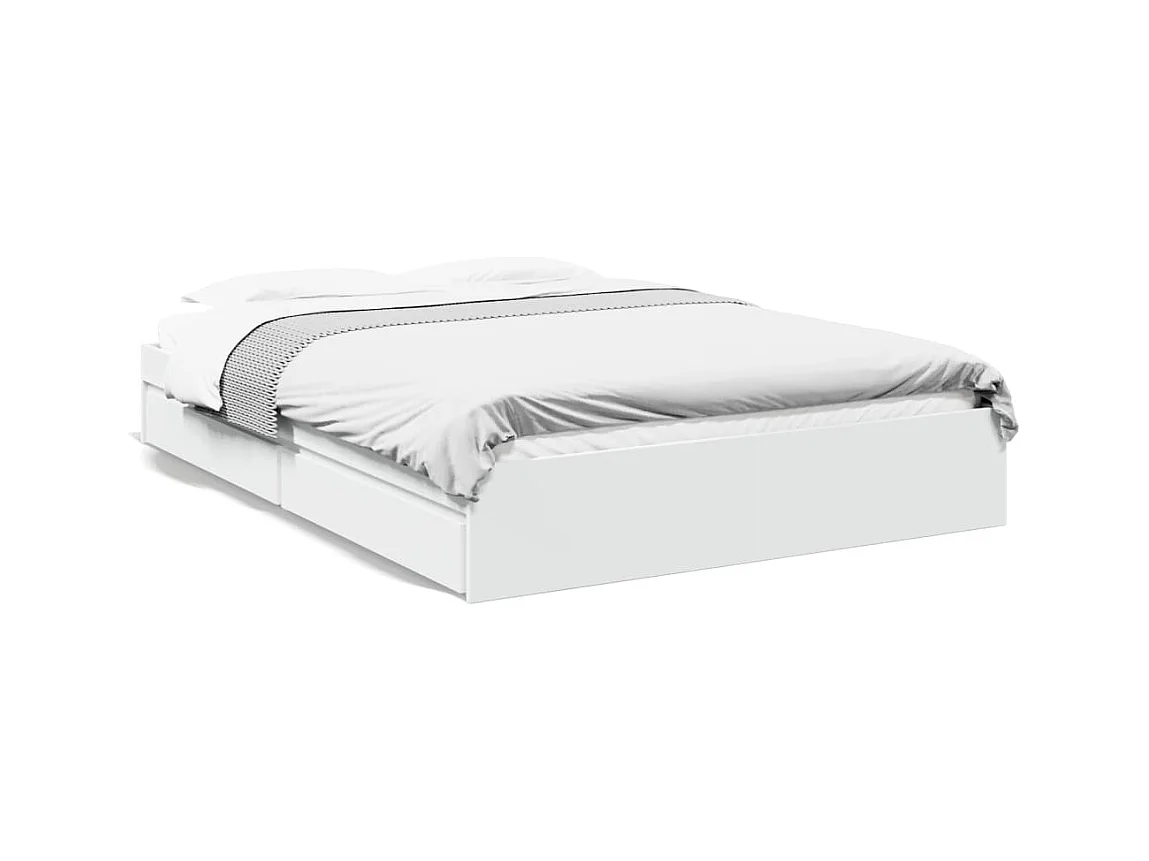 Lit double avec tiroirs blanc 150x200 cm bois d'ingénierie FR40897