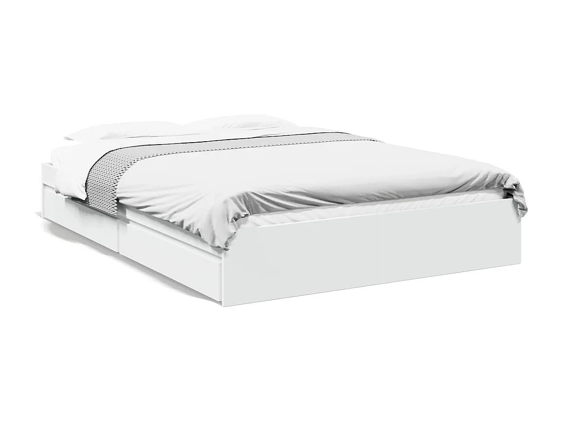 Lit double avec tiroirs blanc 150x200 cm bois d'ingénierie FR40897
