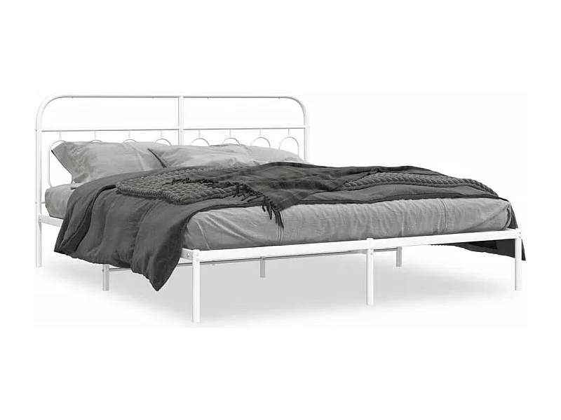 Bedframe met hoofdbord metaal wit 193x203 cm BE535921