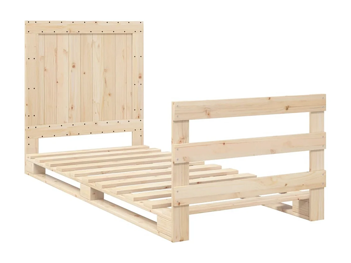 Lit simple + tête de lit 90x200 cm bois de pin massif FR45531