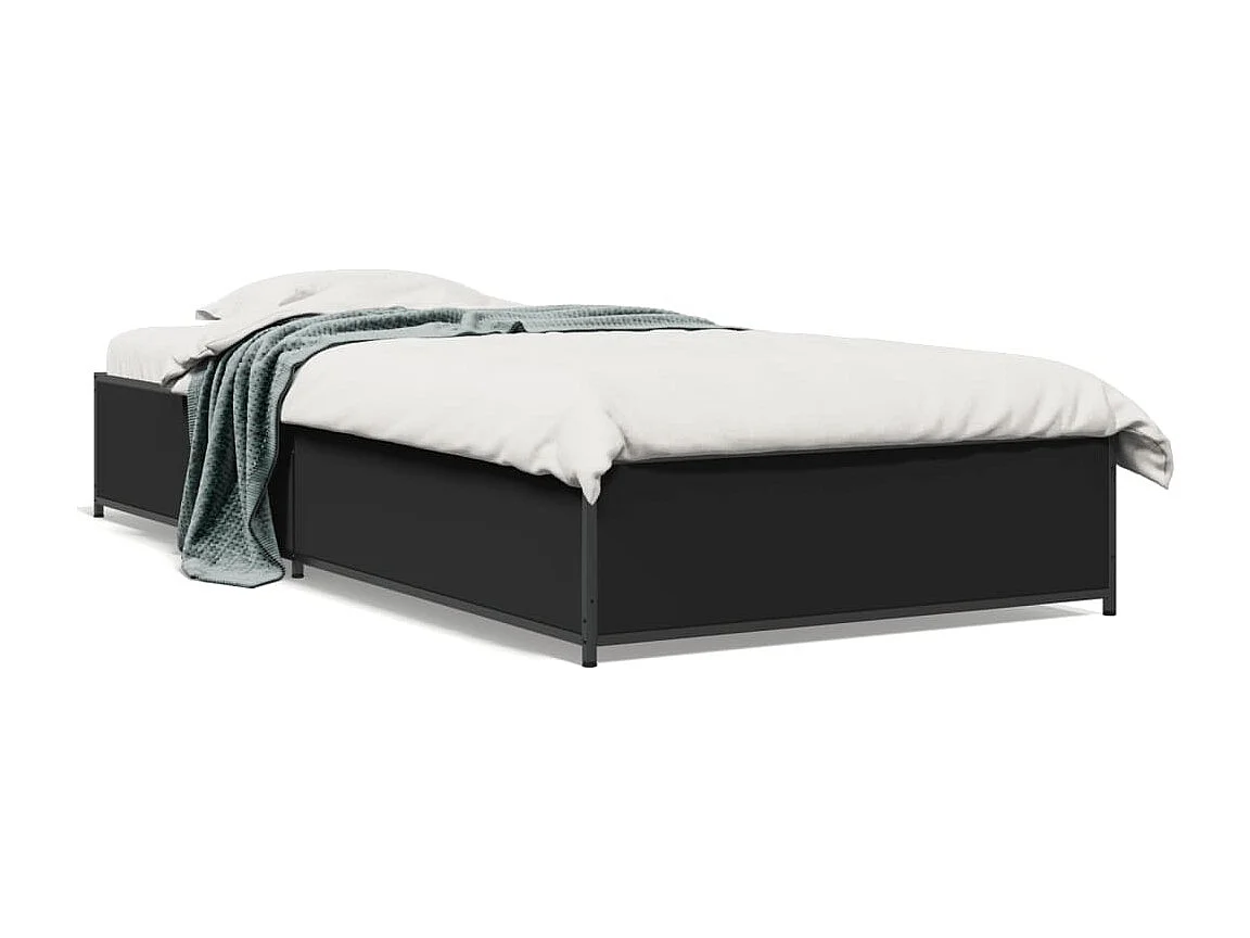Cama individual- 75x190 cm madera de ingeniería y metal negra ES761652