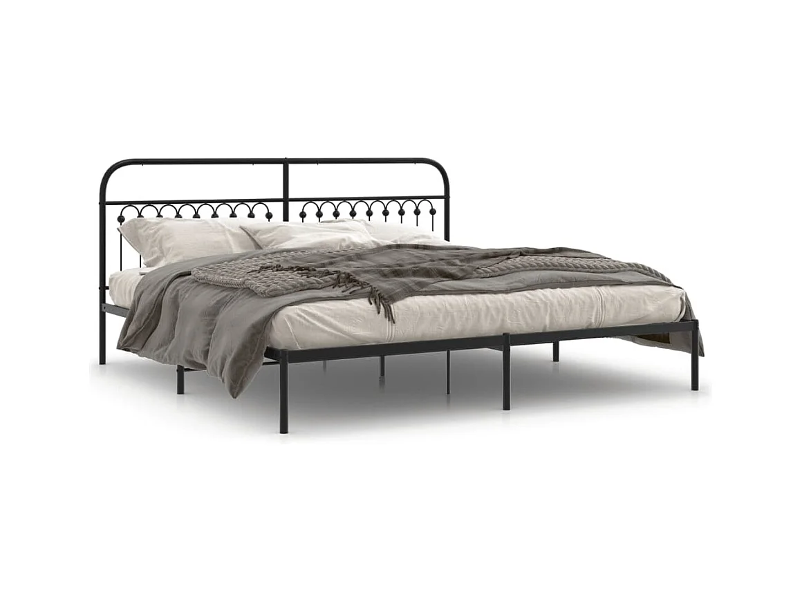 Lit double métal + tête de lit noir 193x203 cm FR59692
