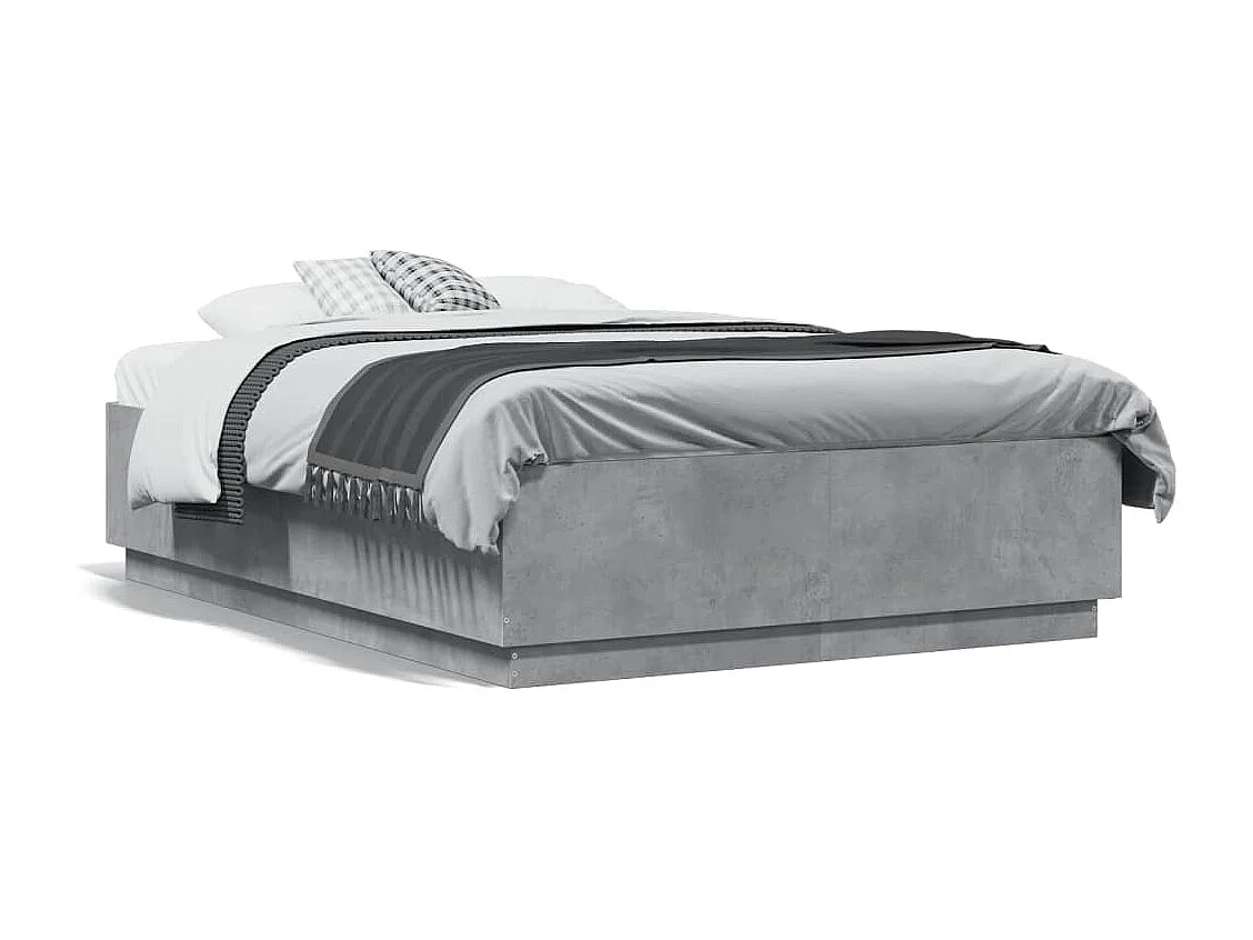 Lit double gris béton 135x190 cm bois d'ingénierie FR48425