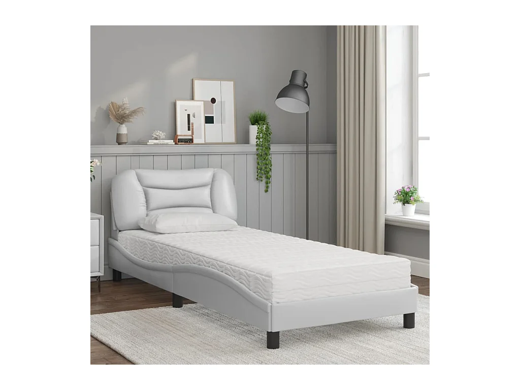 Lit adulte + matelas blanc 80x200 cm similicuir FR90285