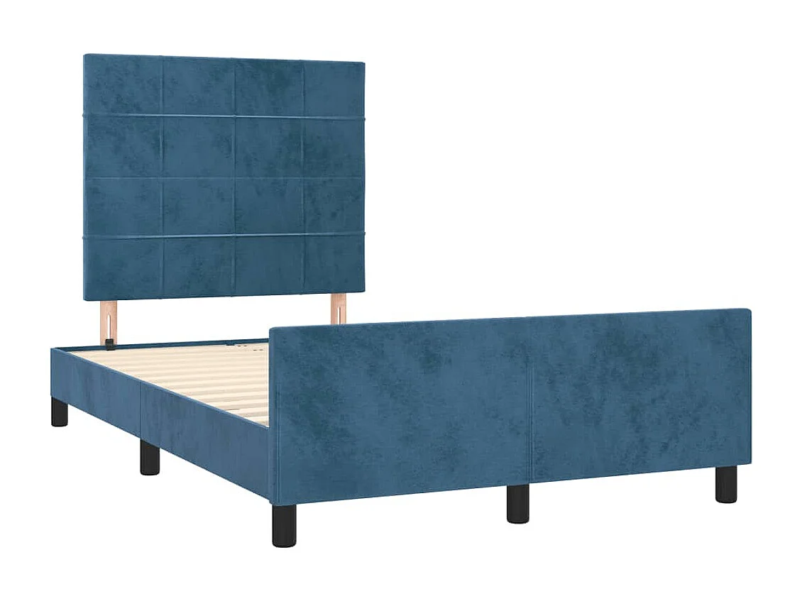 Lit double + tête de lit bleu foncé 120x190 cm velours FR84931