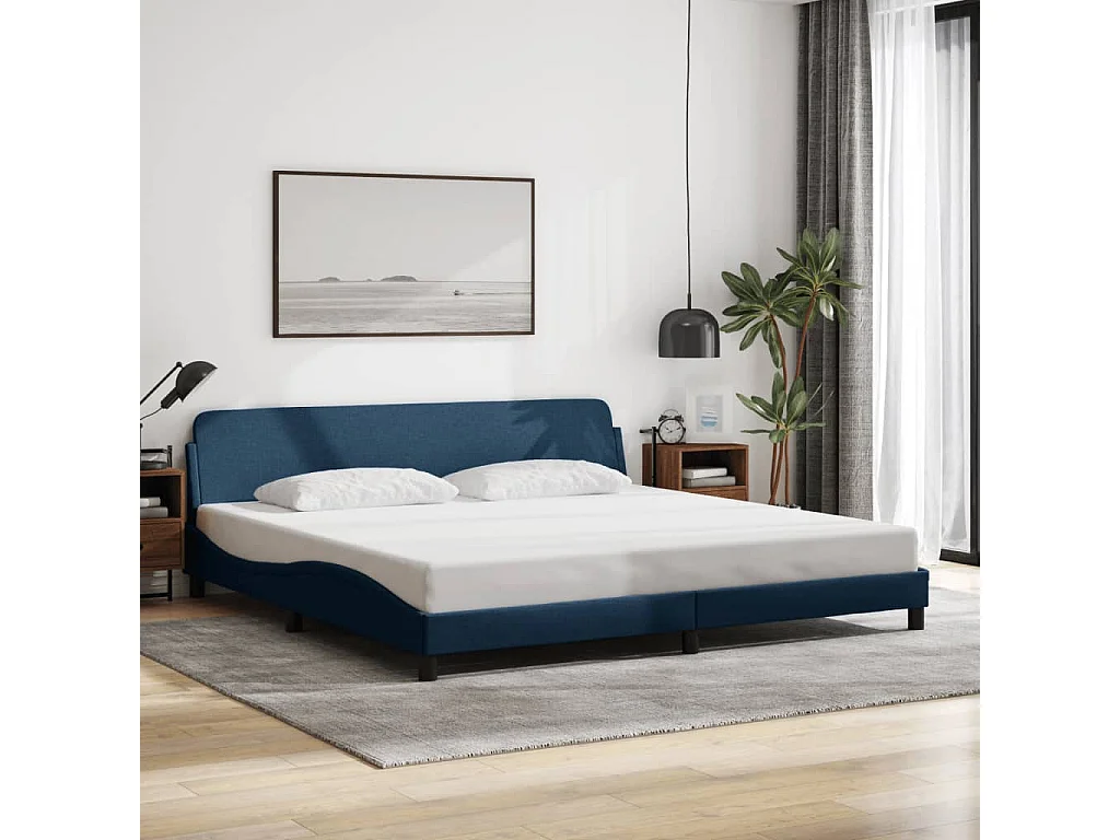 Cama com cabeceira 200x200 cm tecido azul PT329371