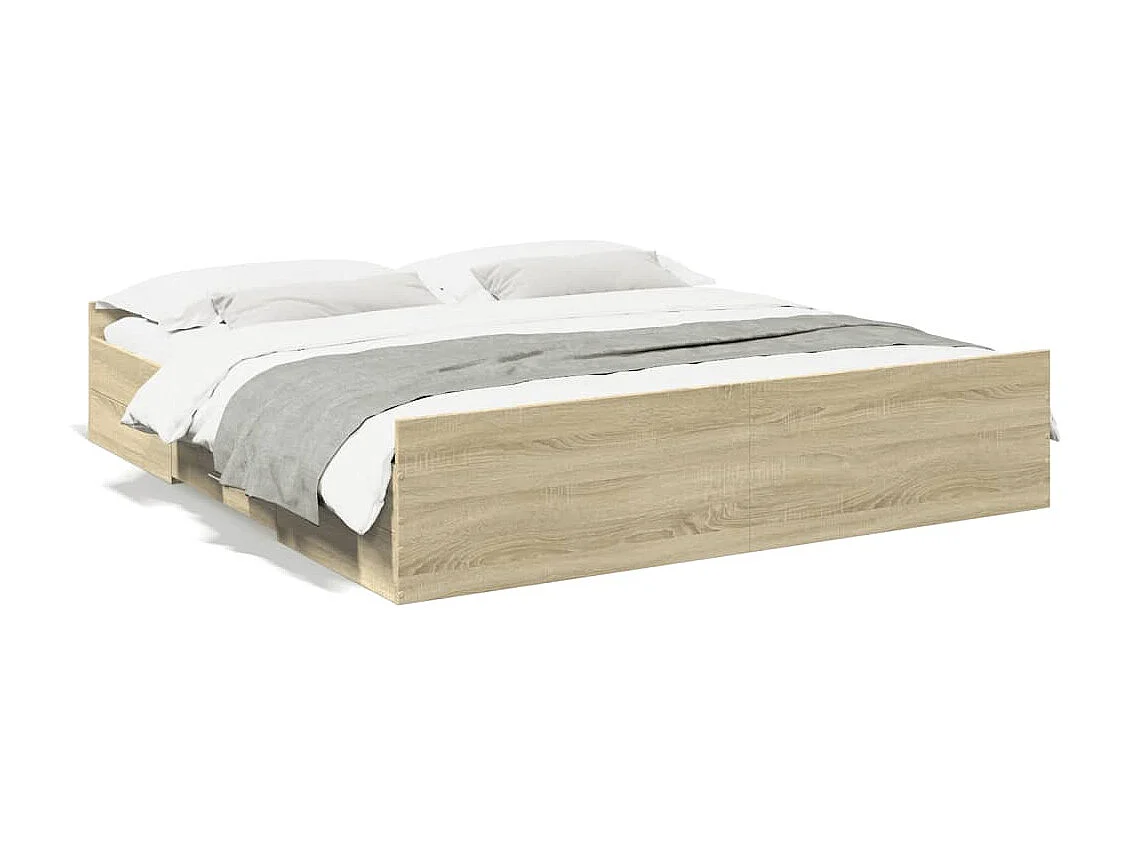 Bedframe met lades bewerkt hout sonoma eikenkleurig 200x200 cm BE995449