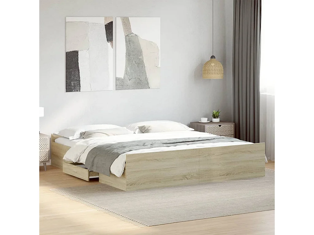 Lit double avec tiroirs chêne sonoma 200x200 cm FR11931