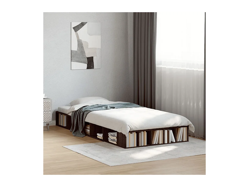 Lit simple chêne marron 100x200 cm bois d'ingénierie FR95972