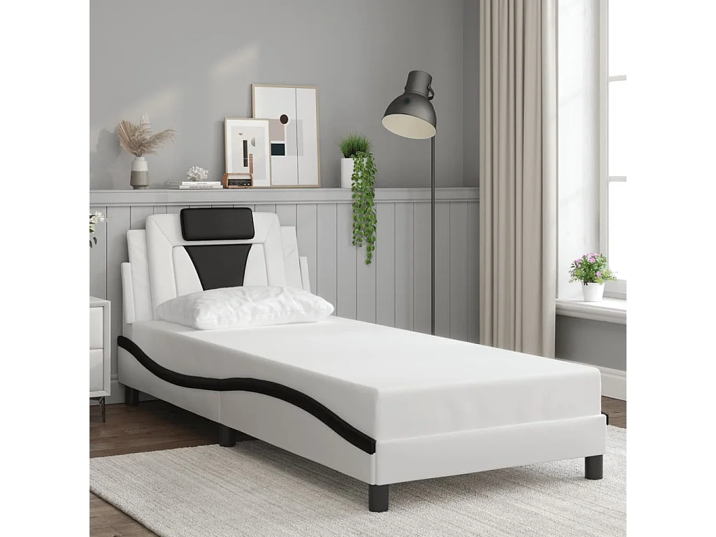 Cama 80x200 cm - con LED cuero sintético blanco negro ES799704