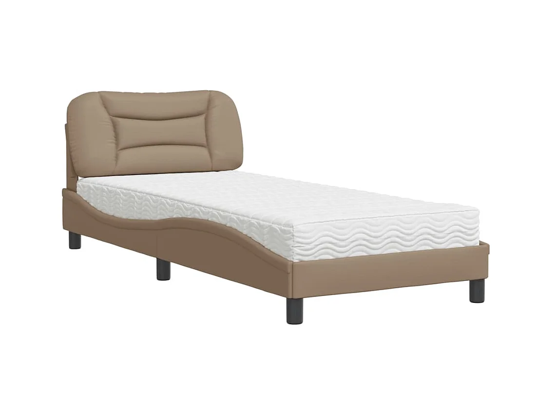 Lit adulte + matelas cappuccino 80x200 cm similicuir FR48138
