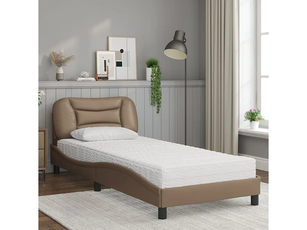Cama com colchão 80x200 cm couro artificial cappuccino PT738311