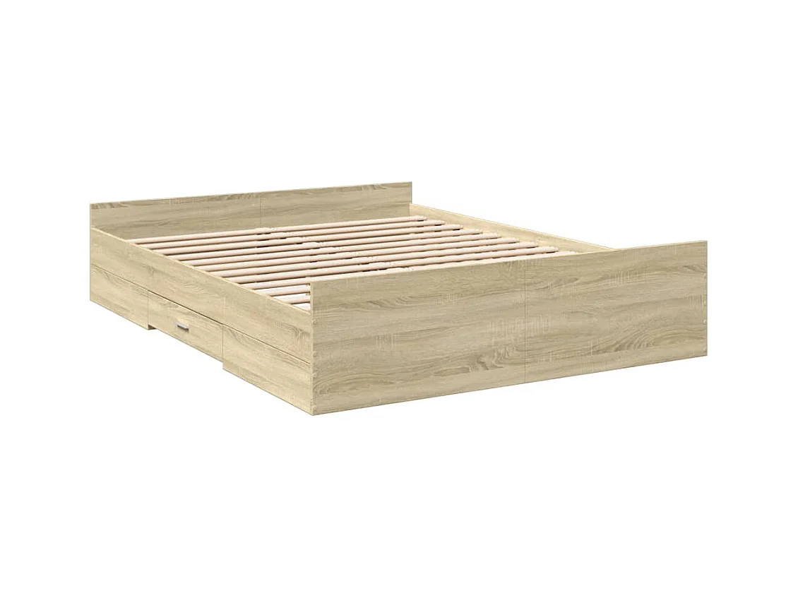 Lit double et tiroirs chêne sonoma 140x200 cm bois ingénierie FR58771