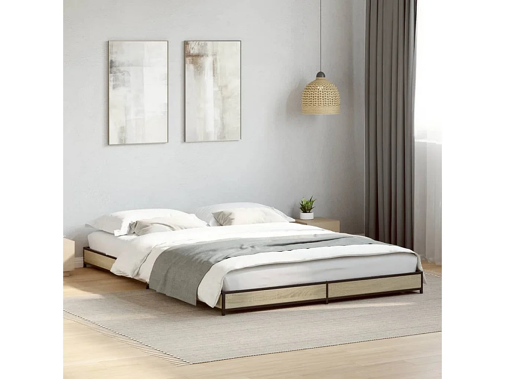 Lit double chêne sonoma 120x200 cm bois d'ingénierie et métal FR70684