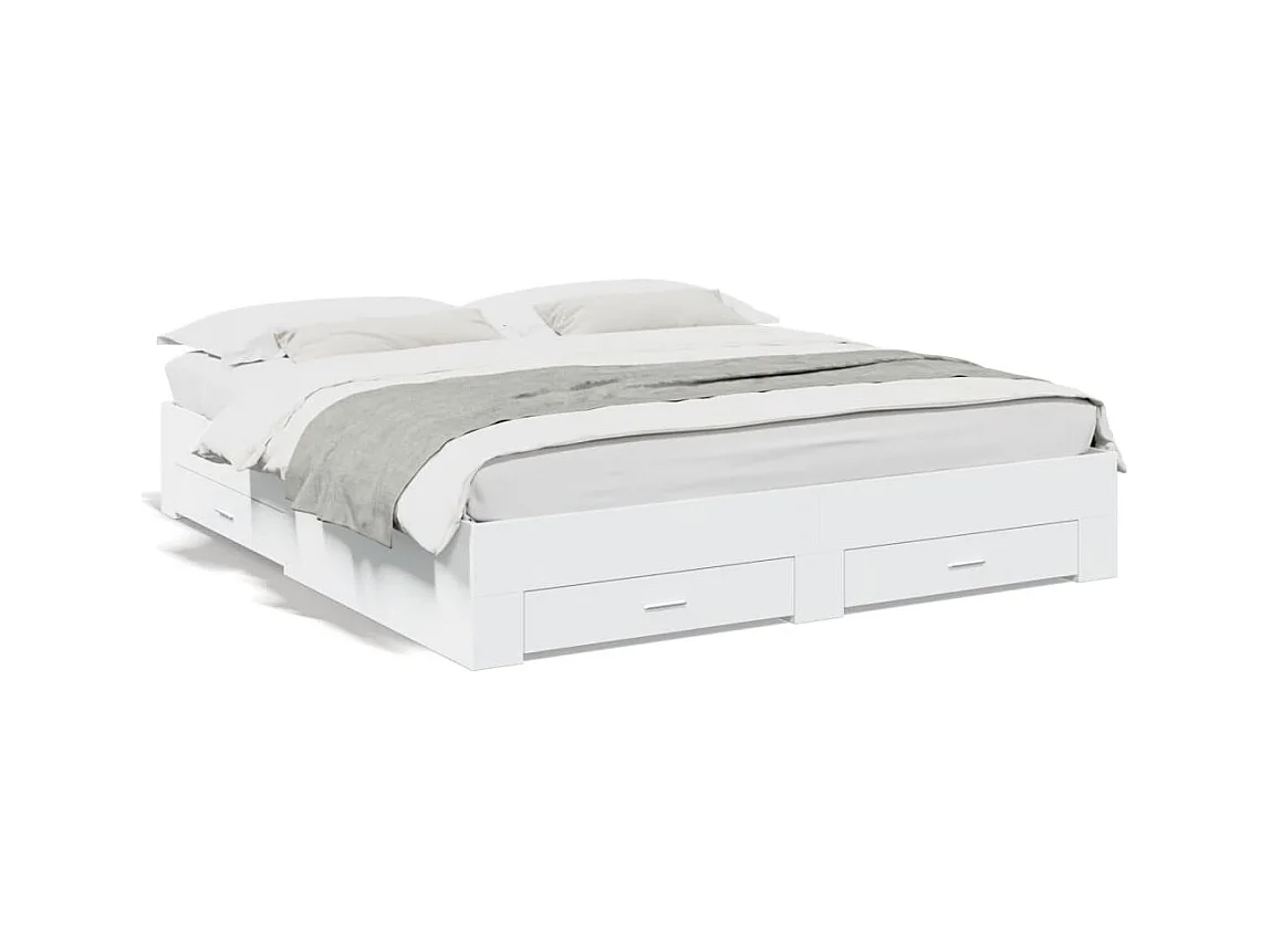 Lit double avec tiroirs blanc 200x200 cm bois d'ingénierie FR68148