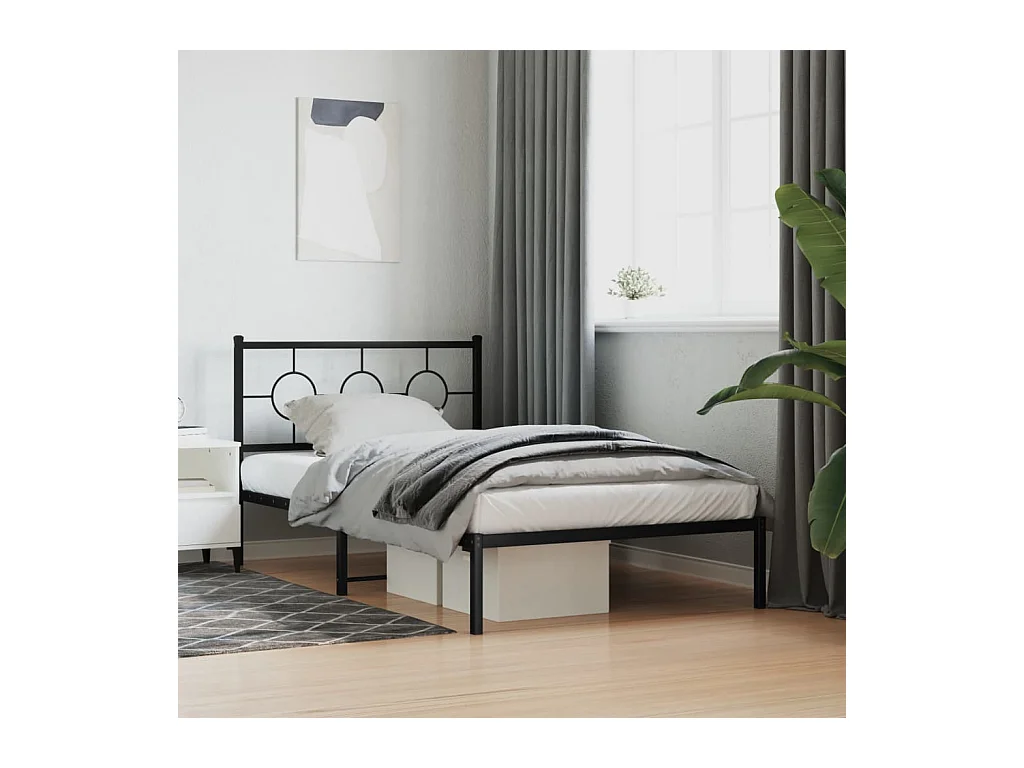 Lit simple métal + tête de lit noir 107x203 cm FR80915