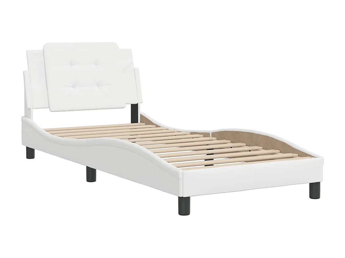 Lit simple + tête de lit Blanc 90x200 cm Similicuir FR30633