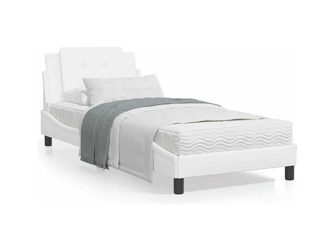 Lit simple + tête de lit Blanc 90x200 cm Similicuir FR30633