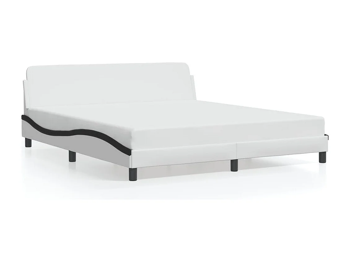 Cama c/ cabeceira couro artificial branco e preto PT257680