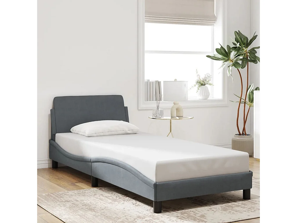 Lit simple + tête de lit Gris foncé 90x200 cm Velours FR72423