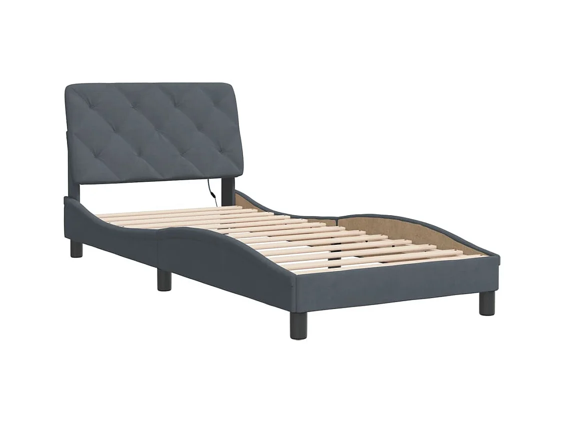 Lit simple avec lumières LED gris foncé 90x200 cm velours FR73311
