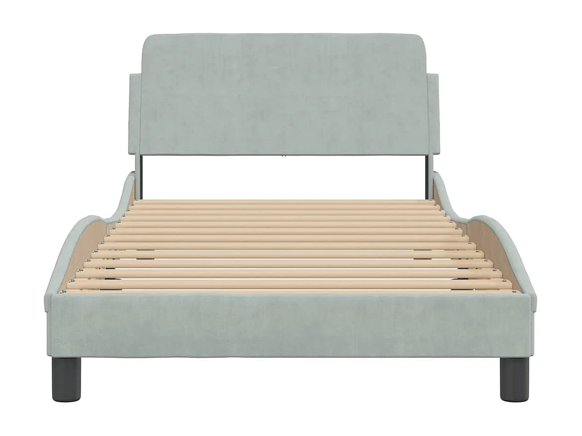 Lit simple + tête de lit Gris clair 100x200 cm Velours FR70485