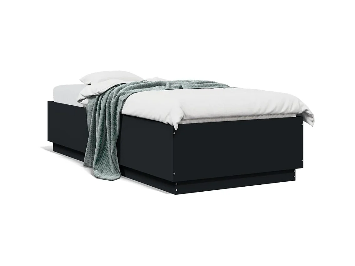 Cama 90x200 cm - con luces LED madera ingeniería negro ES585236
