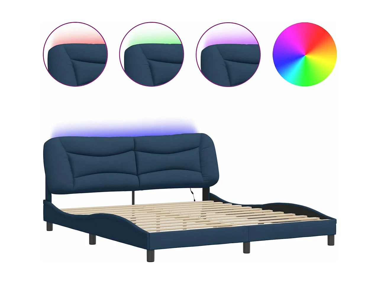 Lit double avec lumières LED bleu 180x200 cm tissu FR94868