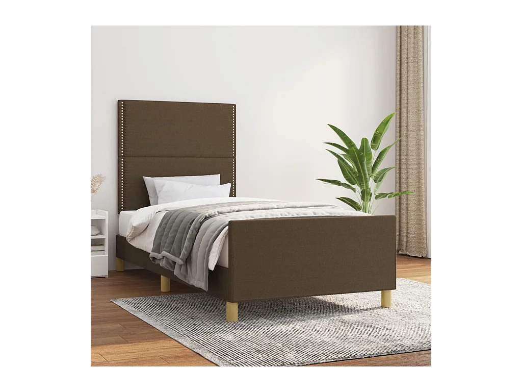 Cama individual- 90x200 cm con cabecero de tela marrón oscuro ES109326