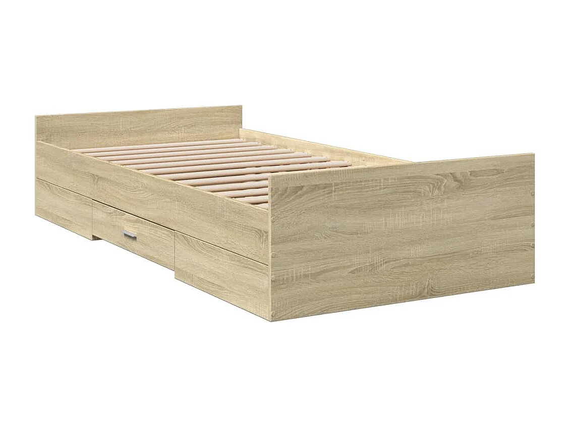 Cama 90x190 cm con cajones madera ingeniería roble Sonoma ES534678