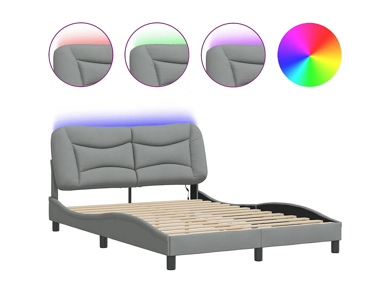 Lit double avec lumières LED gris clair 140x200 cm tissu FR77338