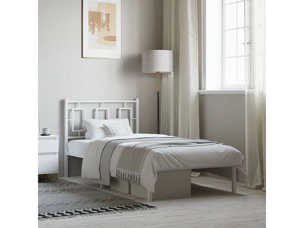 Bedframe met hoofdbord metaal wit 90x200 cm BE875363