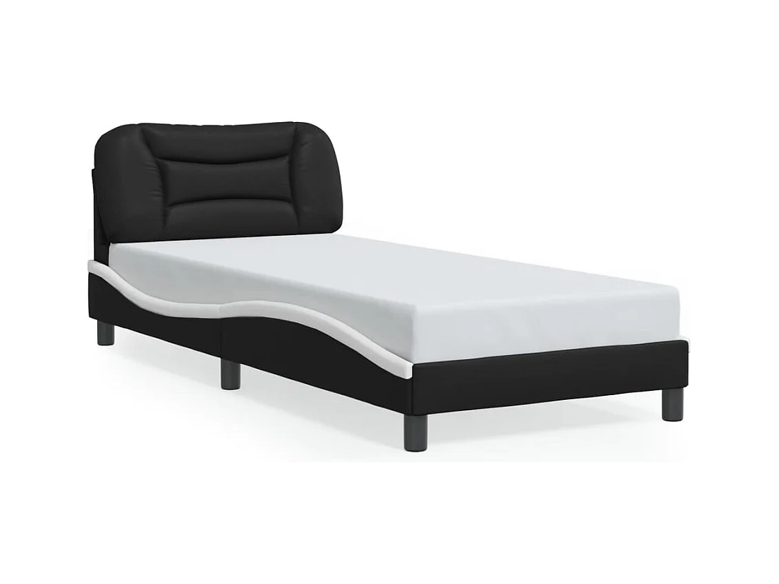 Bedframe met hoofdbord kunstleer zwart en wit 80x200 cm BE344320