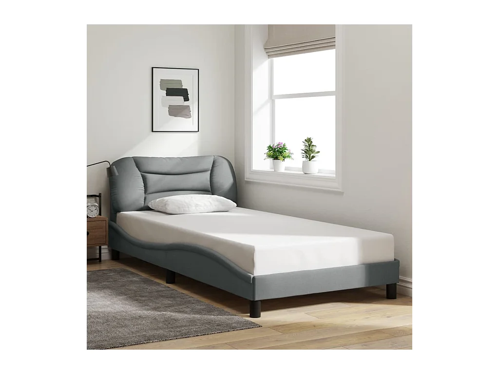 Lit simple + tête de lit Gris clair 100x200 cm Tissu FR63689