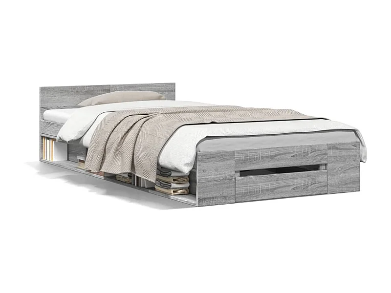 Bedframe met lade bewerkt hout grijs sonoma eiken 90x190 cm BE848005