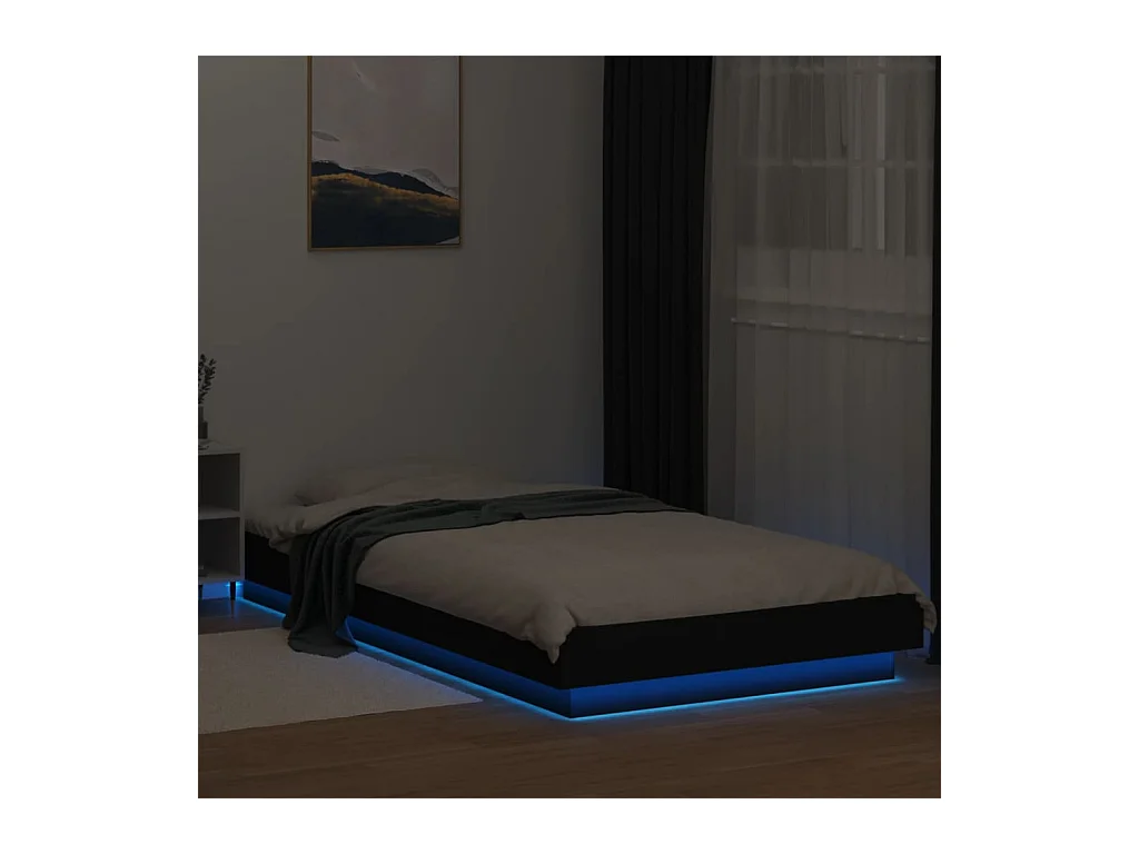 Lit simple avec lumières LED noir 90x190 cm bois d’ingénierie FR78148