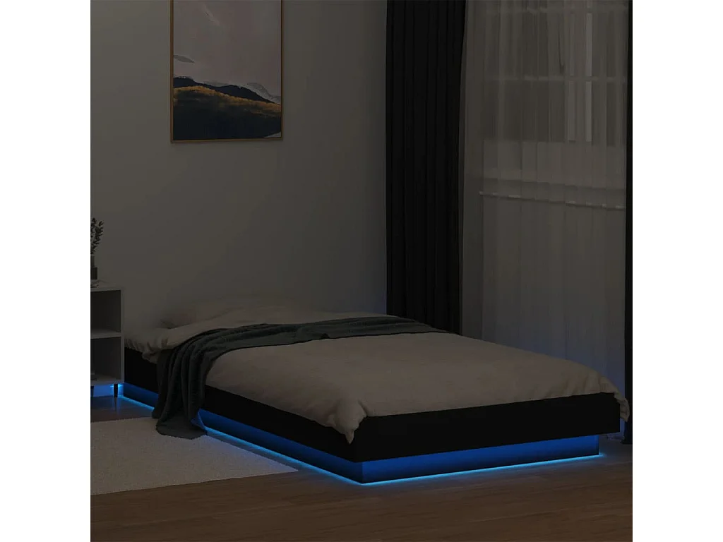 Bedframe met LED-verlichting bewerkt hout zwart 90x190 cm BE604145