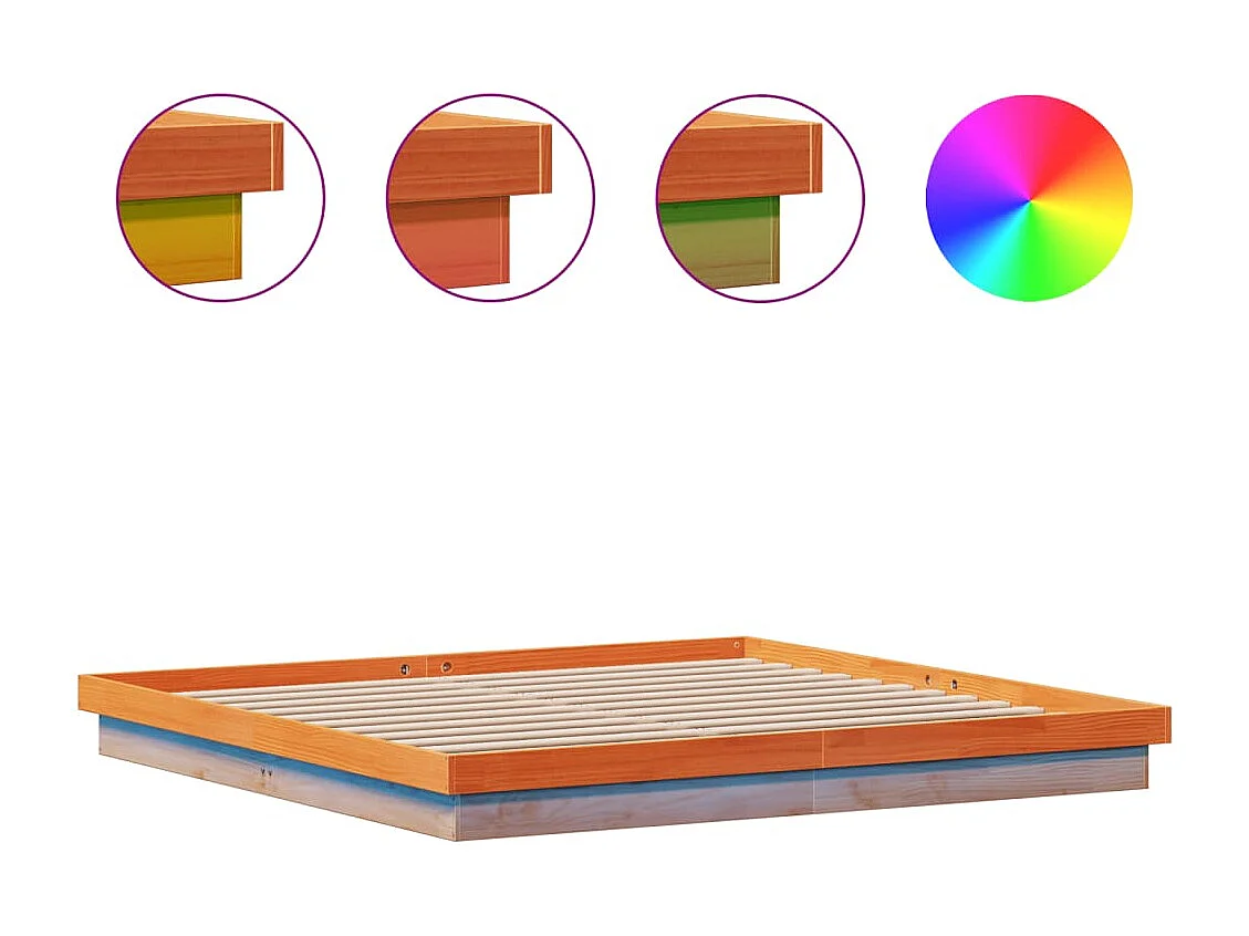 Bedframe met LED massief grenenhout wasbruin 200x200 cm BE534865