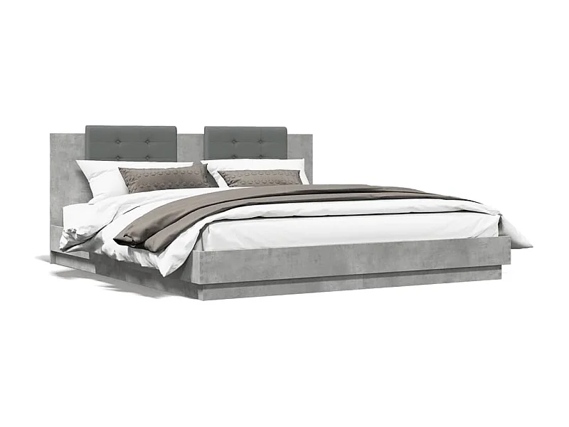 Cama matrimonial- 180x200 cm cabecero luces LED gris hormigón ES216307