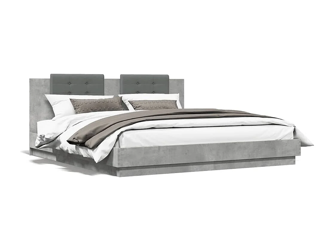 Cama matrimonial- 180x200 cm cabecero luces LED gris hormigón ES216307