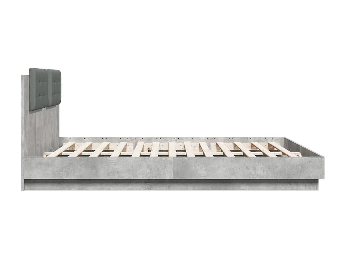 Lit double tête de lit et lumières LED gris béton 180x200 cm FR54064